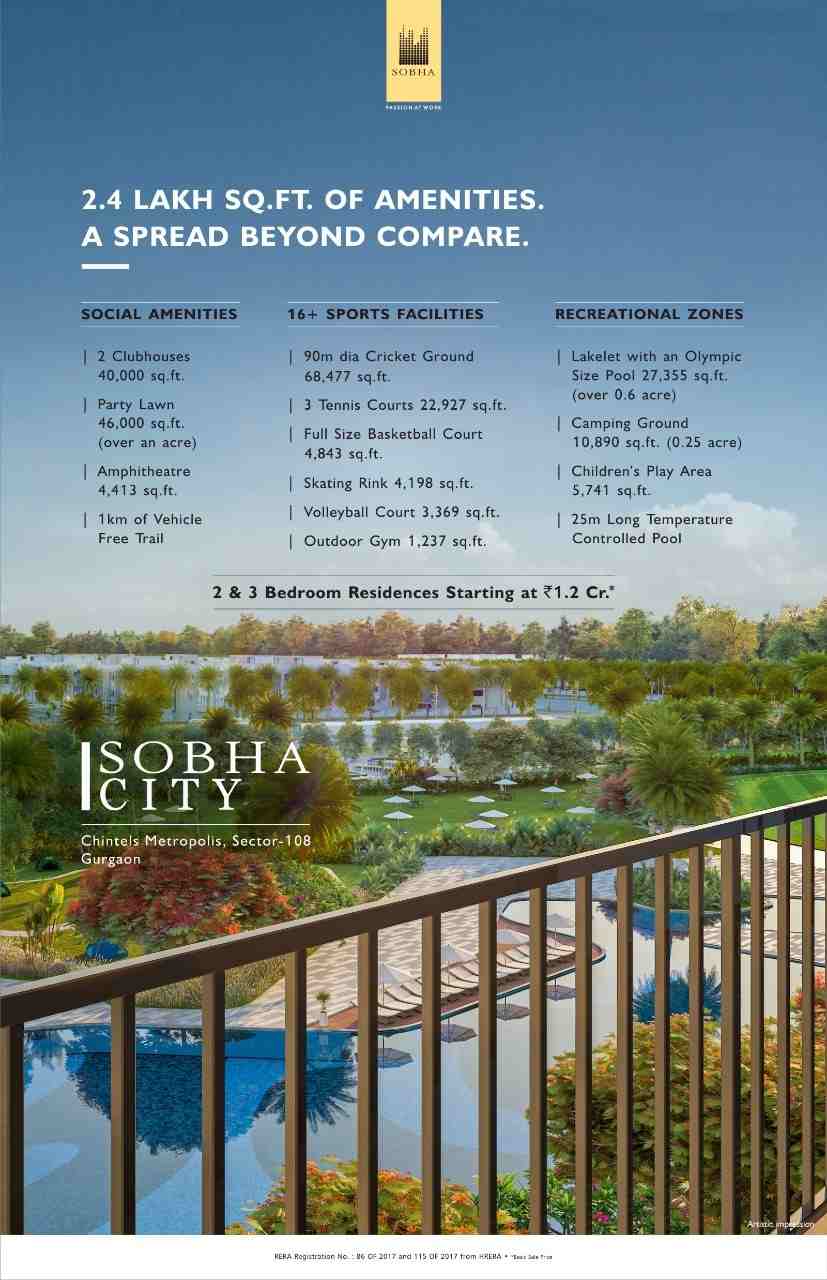 Experience a galore of amenities at Sobha City in Gurgaon